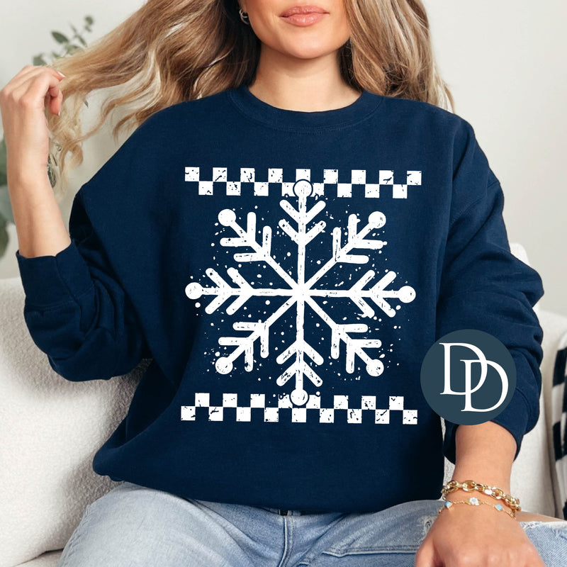 Distressed Checkered Snowflake (White Ink) *Screen Print Transfer*