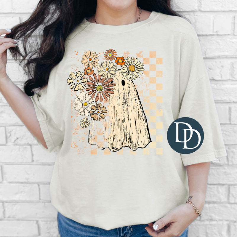 Distressed Floral Boho Peek A Boo Ghost *DTF Transfer*