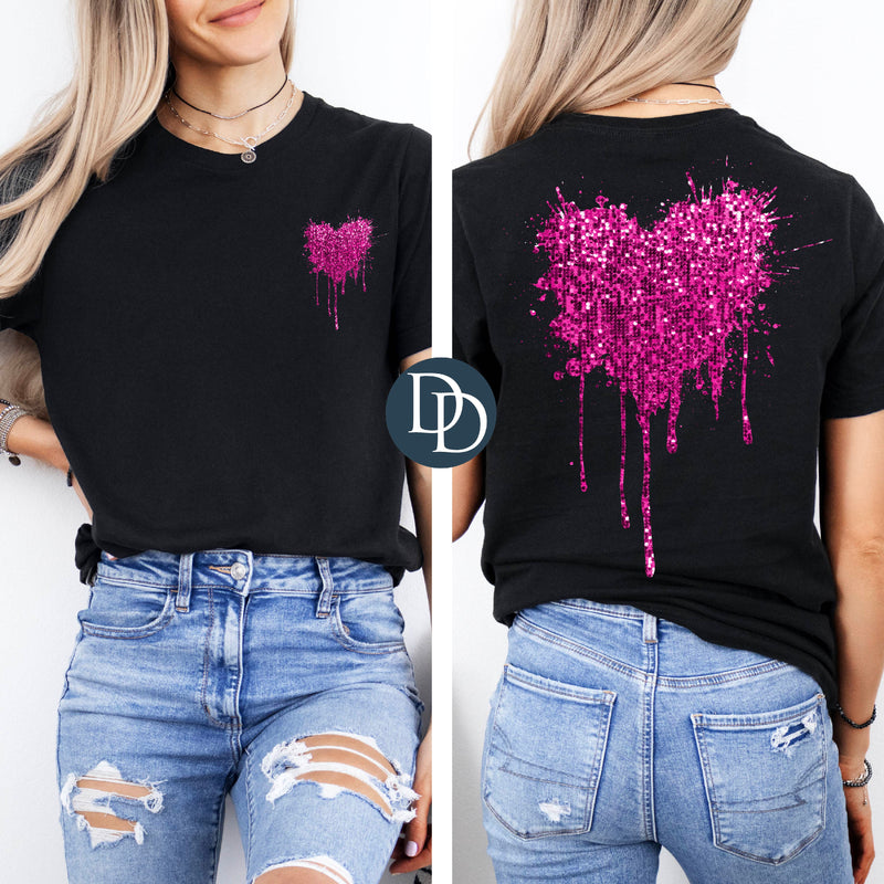 Oversized Drippy Heart Faux Sequins With Pocket Accent *DTF Transfer*