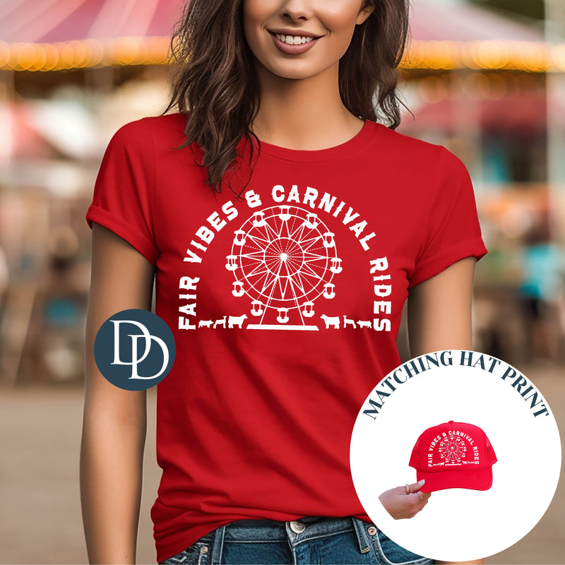 Fair Vibes and Carnival Rides with Hat Print (White Ink) *Screen Print Transfer*
