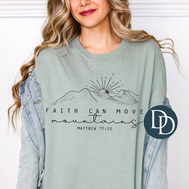 Faith Can Move Mountains Line Drawing (Black Ink) *Screen Print Transfer*