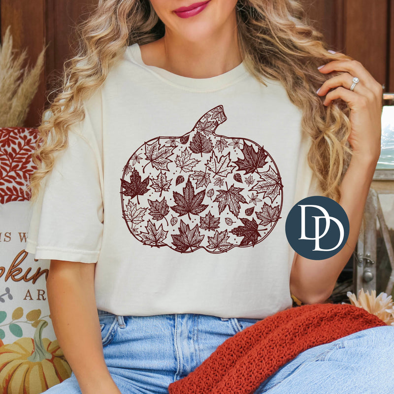 Fall Leaf Pumpkin (Maroon Ink) *Screen Print Transfer*
