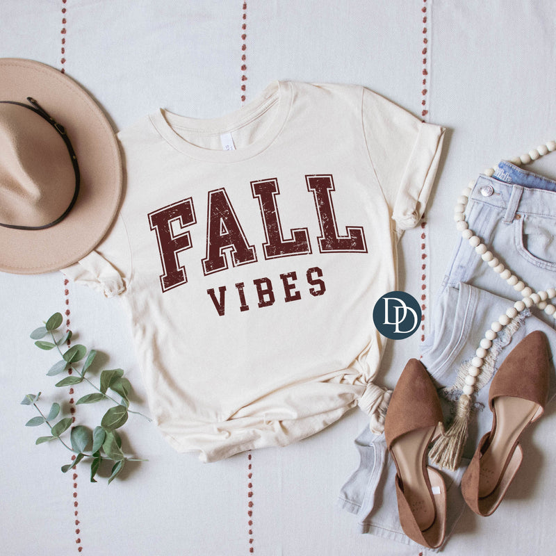 Oversized Distressed Fall Vibes (Maroon Ink) *Screen Print Transfer*