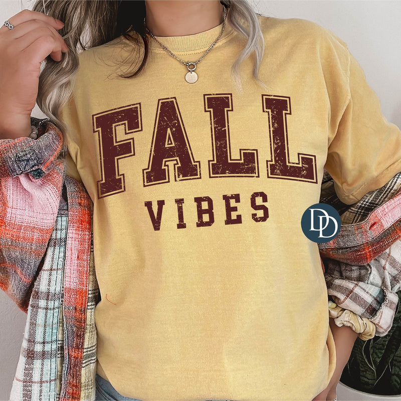 Oversized Distressed Fall Vibes (Maroon Ink) *Screen Print Transfer*