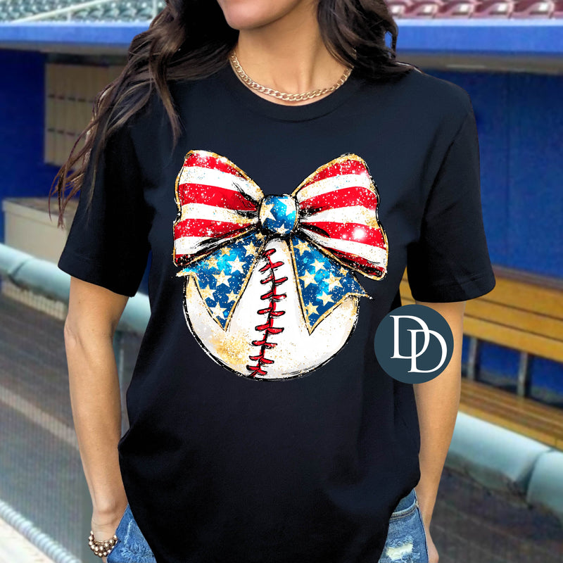 Faux Glitter Flag Bow Baseball *DTF Transfer*