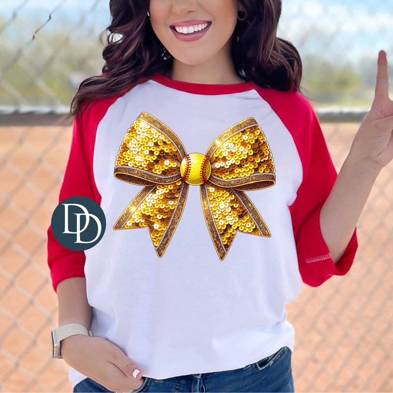 Faux Sequin Softball Glitter Bow *DTF Transfer*