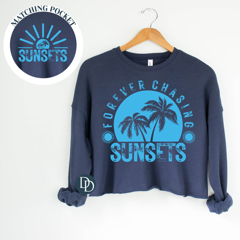 Forever Chasing Sunsets With Pocket Accent (Bright Blue Ink) *Screen Print Transfer*