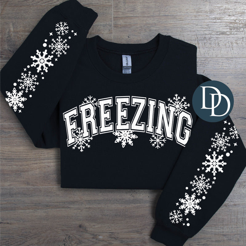 Freezing With Snowflake Sleeve Accents (White Ink) *Screen Print Transfer*