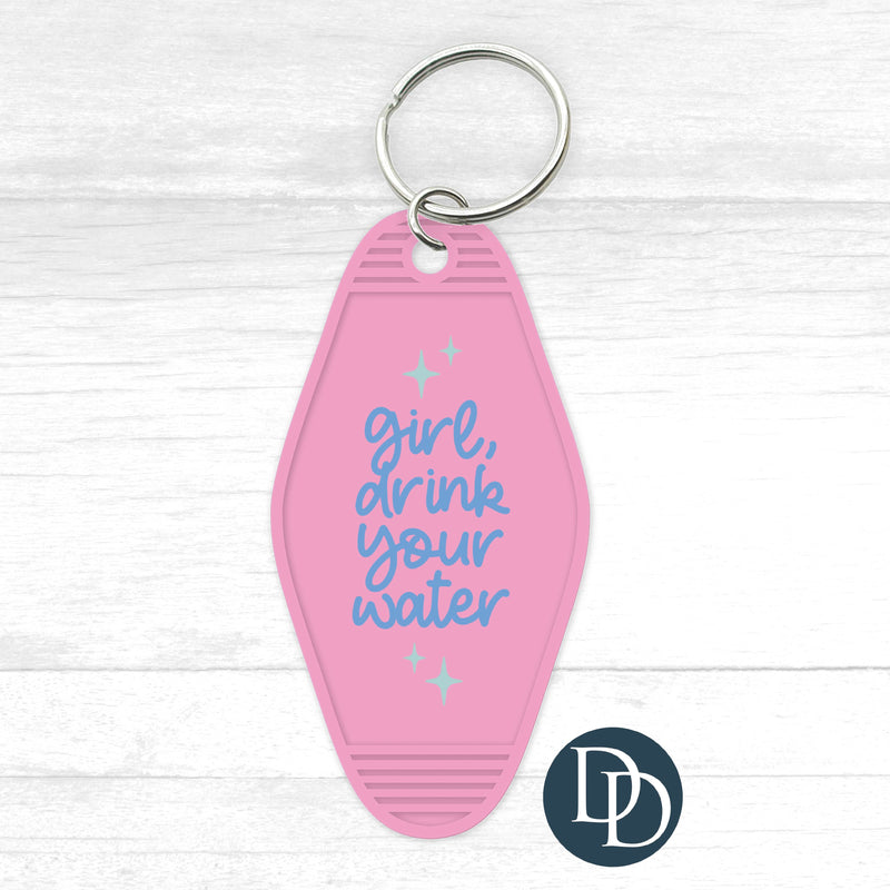 Girl Drink Your Water Motel Keychain UV DTF Decal