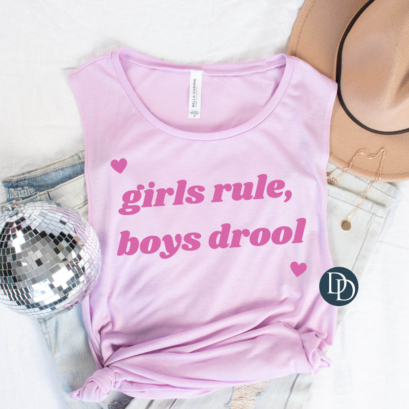 Girls Rule Boys Drool (Hot Pink Ink) *Screen Print Transfer*