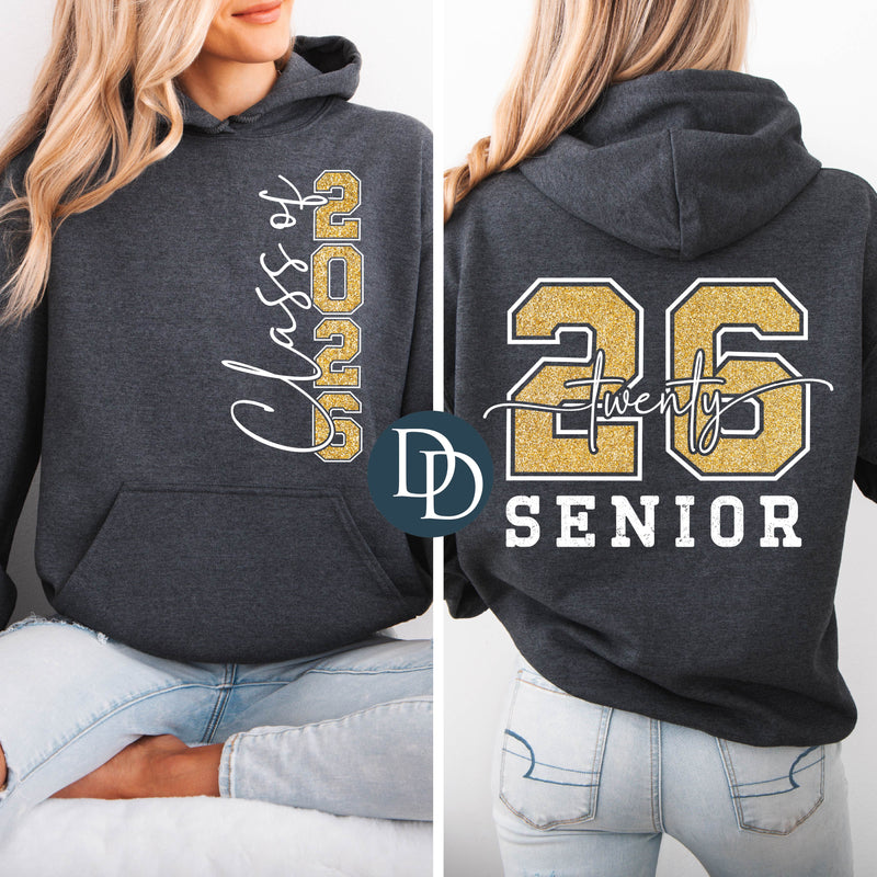 OVERSIZED Gold Faux Giltter White Class of 2026 *DTF Transfer*