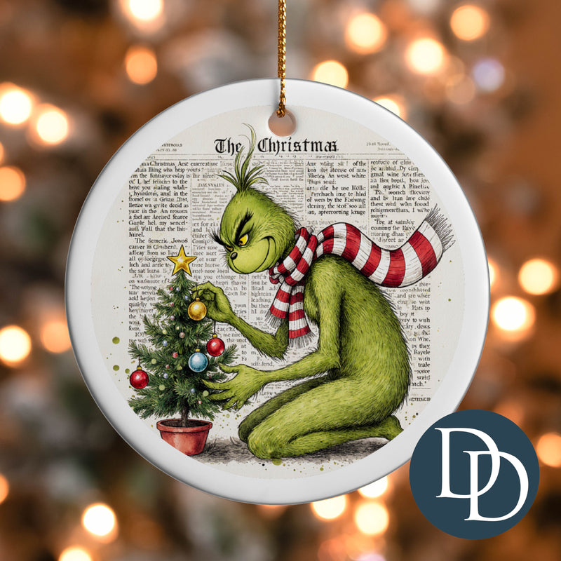 Grnch Christmas Tree Book Background *UV DTF Ornament Decal*