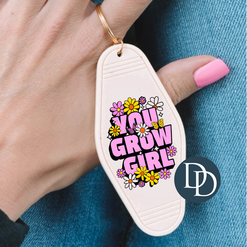Grow Girl Pink Yellow Florals *Motel Keychain UV DTF Decal*