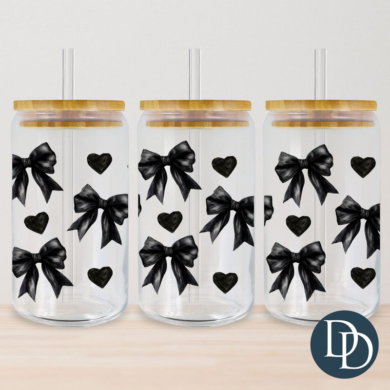 Hand Drawn Goth Bows and Hearts *UV DTF Cup Wrap*