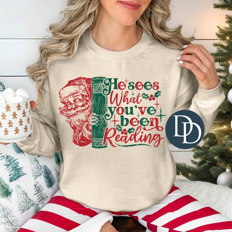 He Sees What You've Been Reading Red And Green *DTF Transfer*