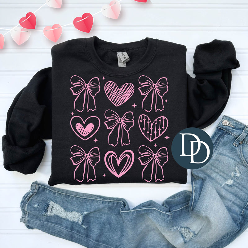 Heart And Bow Doodle Collage (Pink Ink) *Screen Print Transfer*