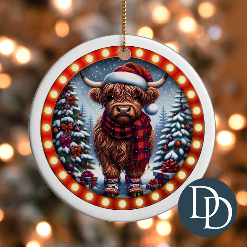 Highland Cow Christmas Marquee Lights *UV DTF Ornament Decal*