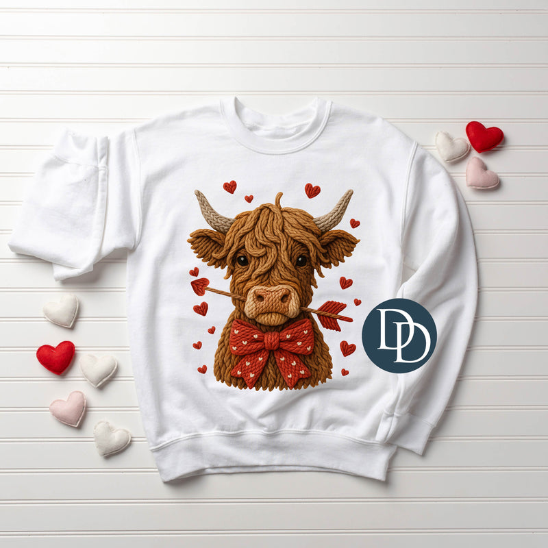 OVERSIZED Highland Cow Cupid Arrow Faux Yarn *DTF Transfer*