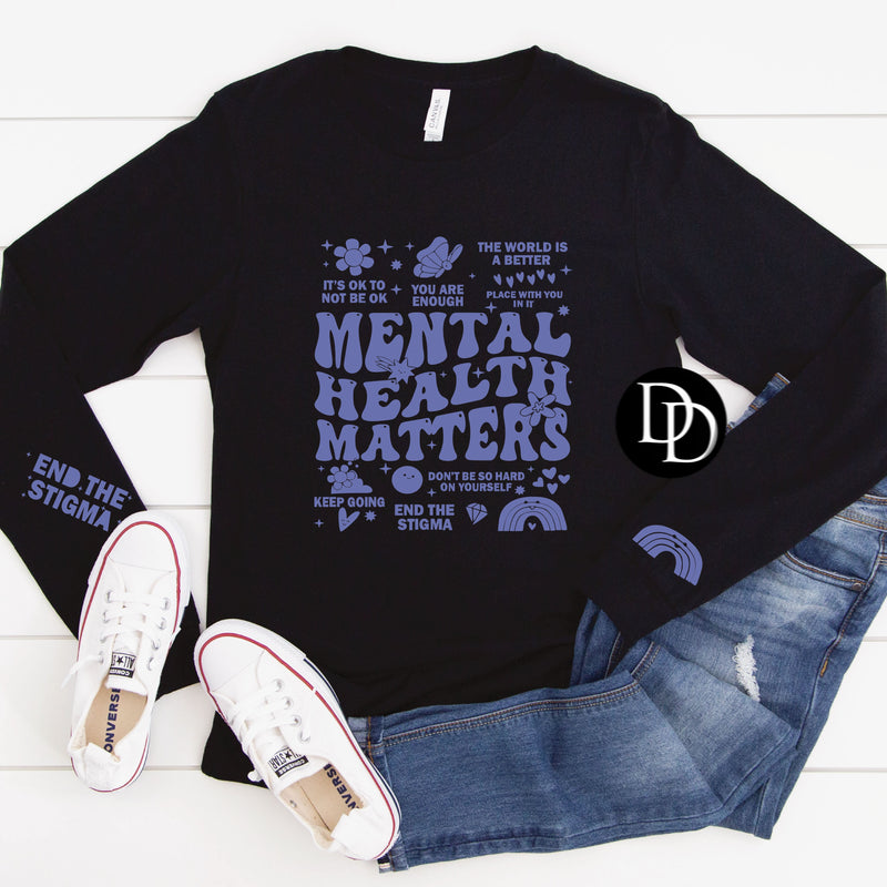 Mental Health Matters Collage With Sleeve Accents (Periwinkle Ink) - NOT RESTOCKING - *Screen Print Transfer*