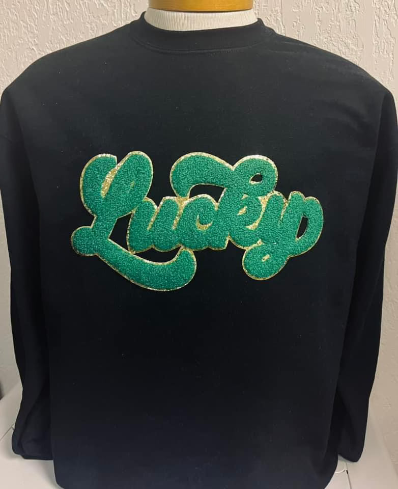 LUCKY (cursive letters) *Chenille Patch*