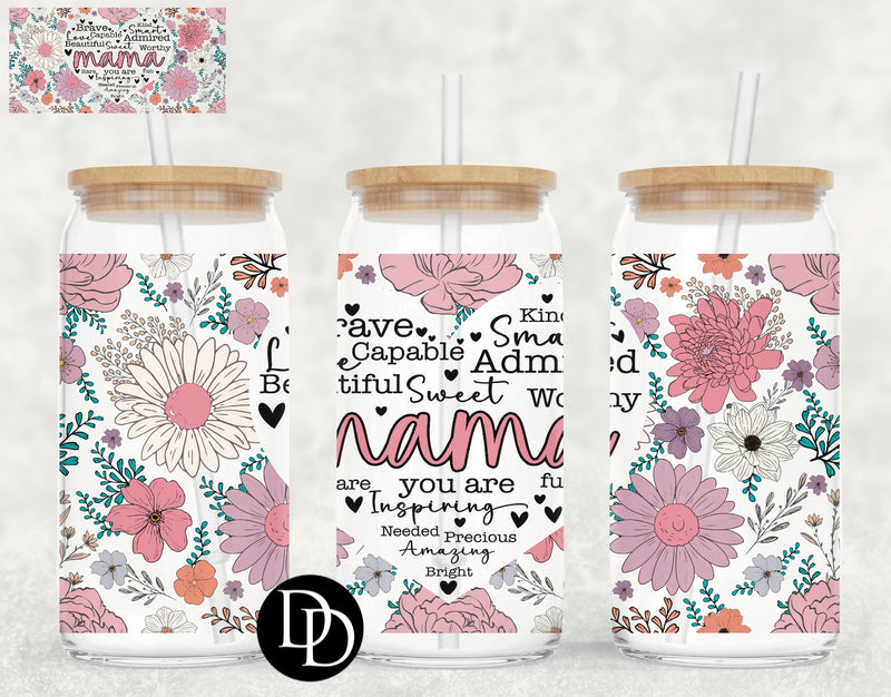 Mama Floral Heart Saying UV DTF Cup Wrap