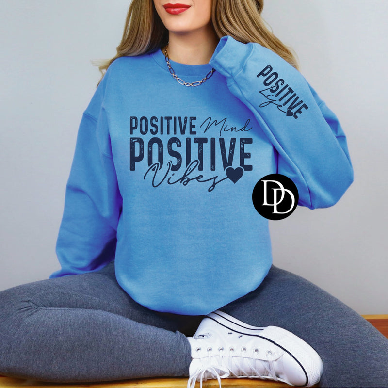 Positive Mind Positive Vibes With Sleeve Accent (Dark Navy Ink) *Screen Print Transfer*