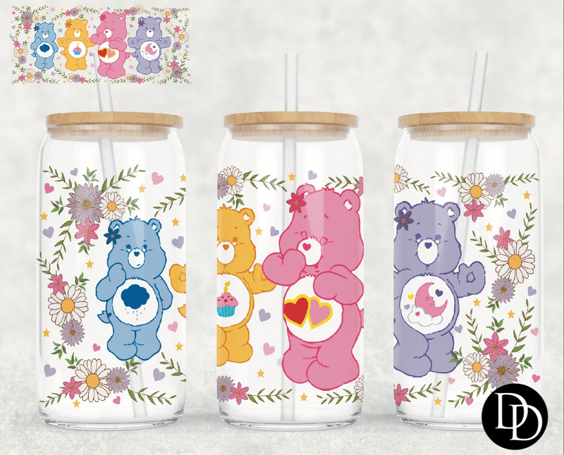Floral Caring Bears UV DTF Cup Wrap