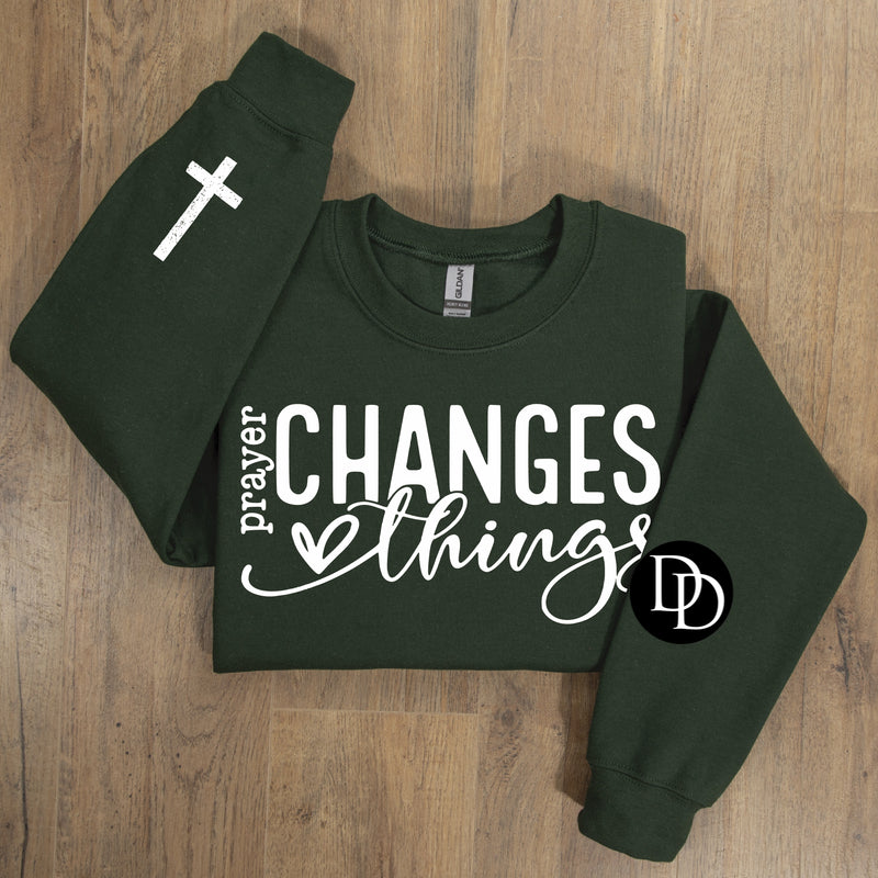 Prayer Changes Things With Sleeve Accent (White Ink) *Screen Print Transfer*