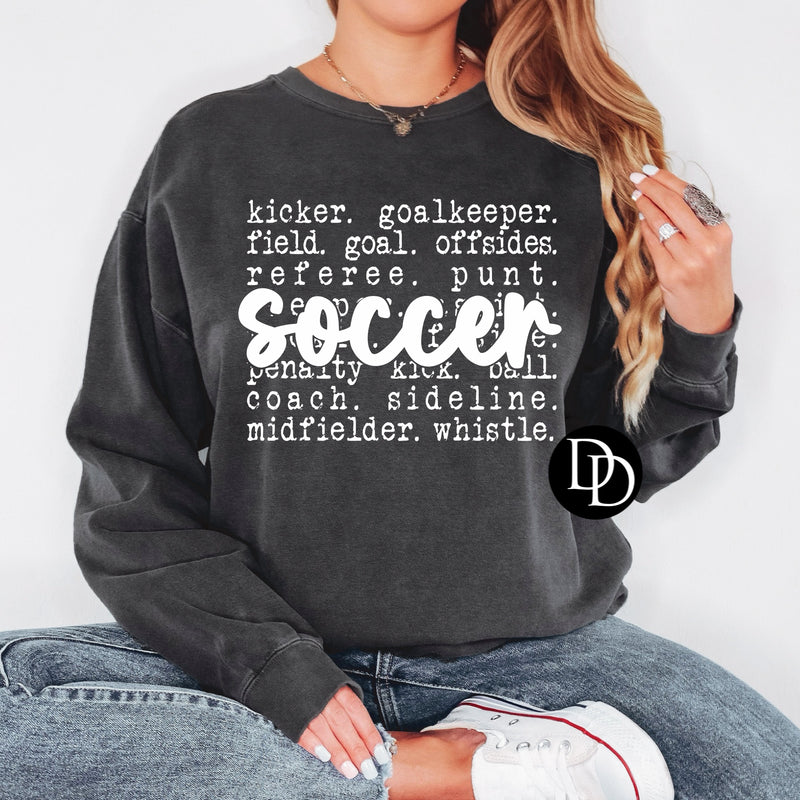 Soccer Words Oversized (White Ink) *Screen Print Transfer*