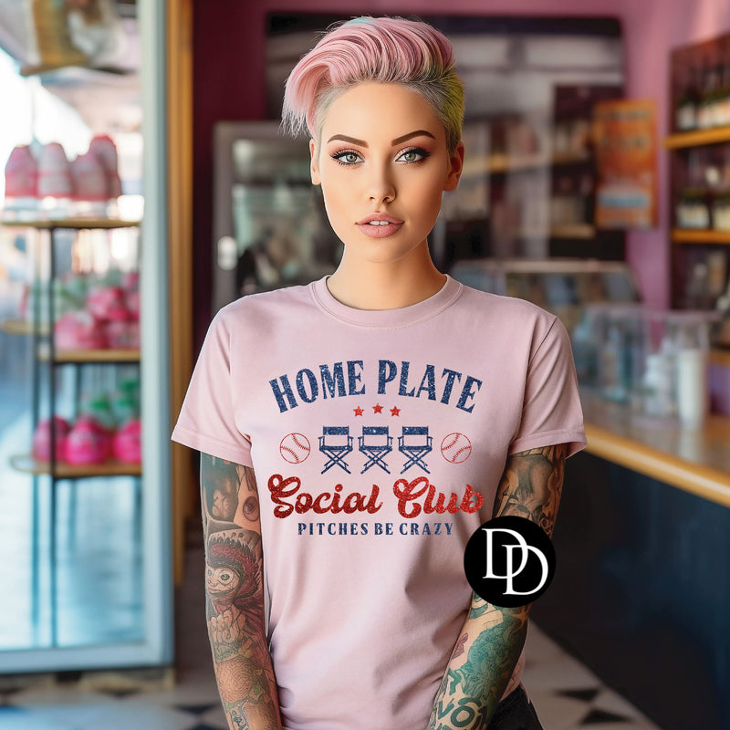 Faux Glitter Home Plate Social Club *DTF Transfer*