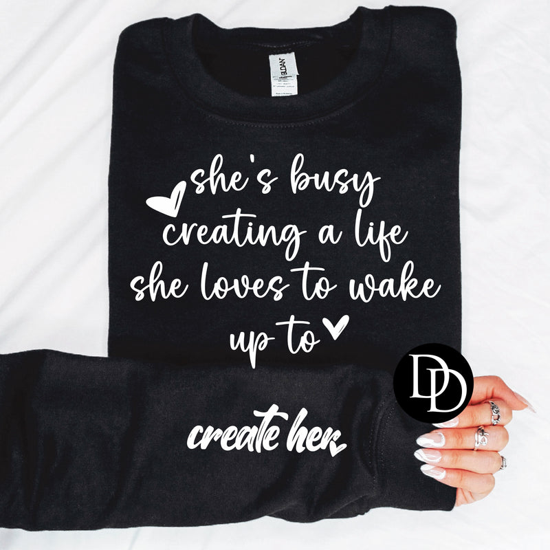 Create Her With Sleeve Accent (White Ink) - NOT RESTOCKING - *Screen Print Transfer*