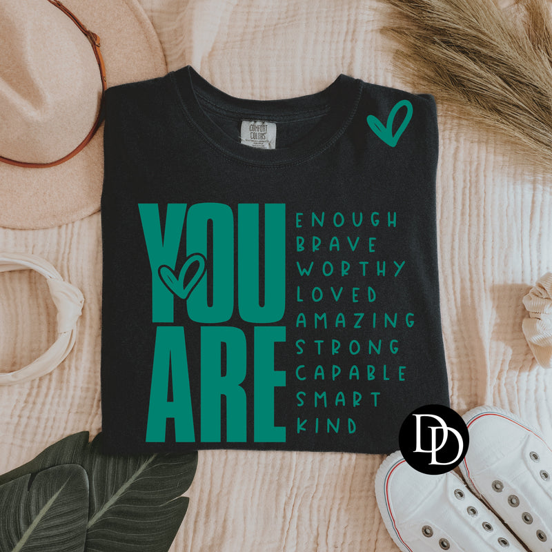You Are List Heart Sleeve Accent (Teal Ink) *Screen Print Transfer*
