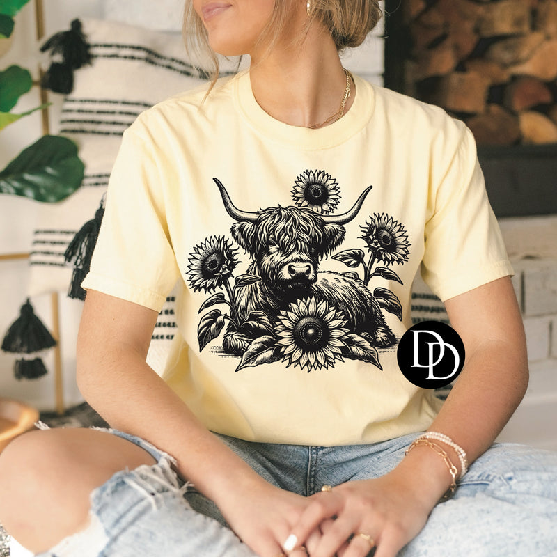 Highland Sunflowers (Black Ink) *Screen Print Transfer*