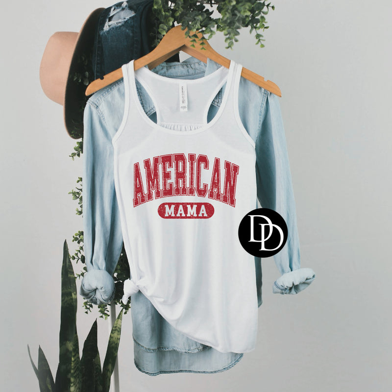 American Mama Curved (Fire Red Ink) *Screen Print Transfer*