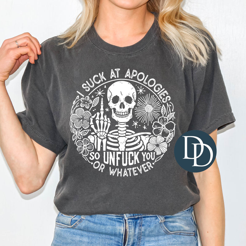 I Suck At Apologies Floral Skellie *DTF Transfer*