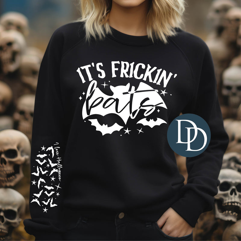 Its Frickin Bats I Love Halloween With Sleeve Accent (White Ink) *Screen Print Transfer*