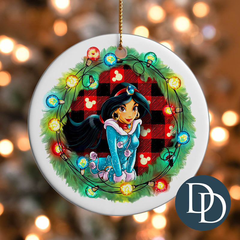 Jasmine Plaid Christmas Light Wreath *UV DTF Ornament Decal*