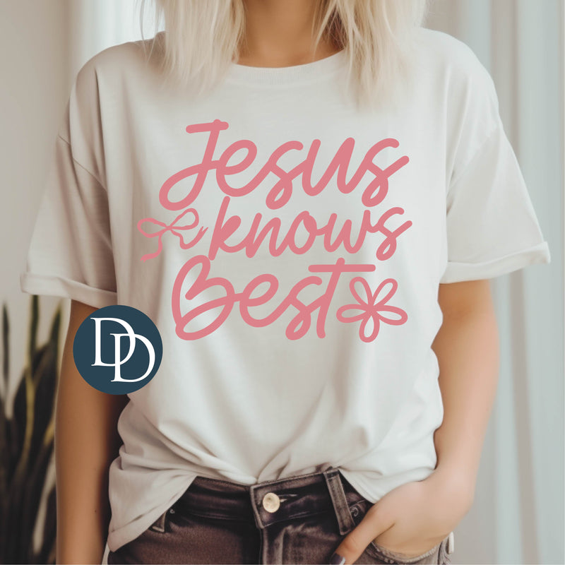 Jesus Knows Best Flower Bow (Dusty Rose Ink) *Screen Print Transfer*