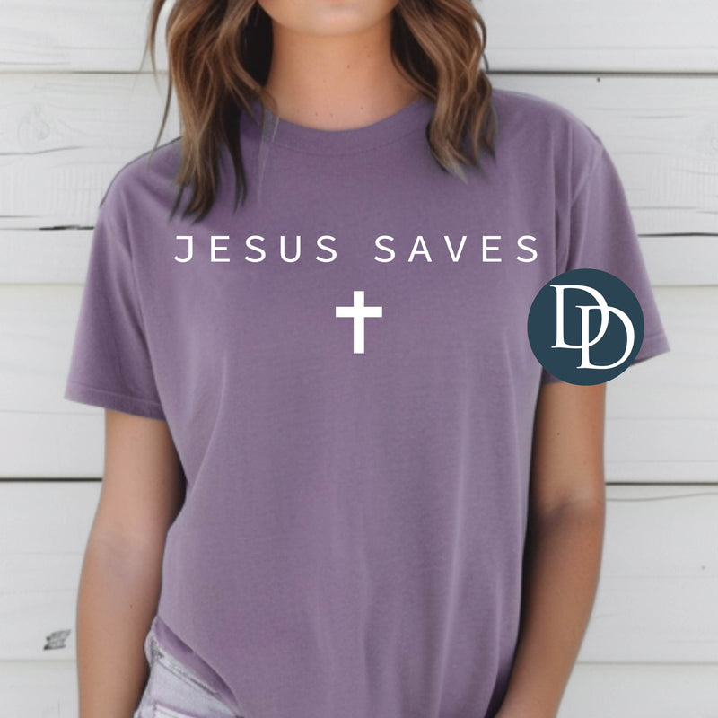 Jesus Saves Cross White Ink *DTF Transfer*