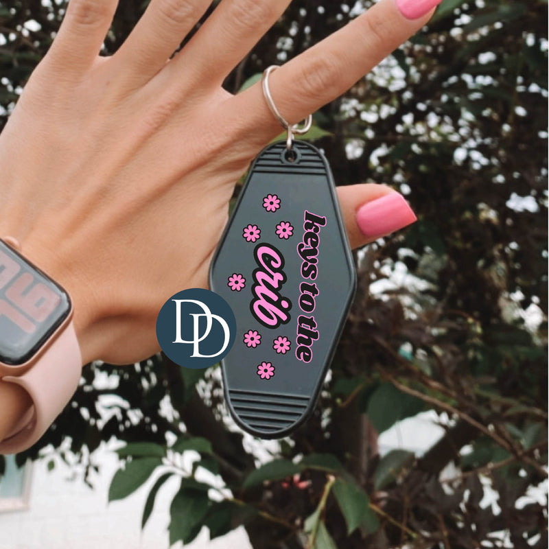 Keys to the Crib Pink Flower *Motel Keychain UV DTF Decal*