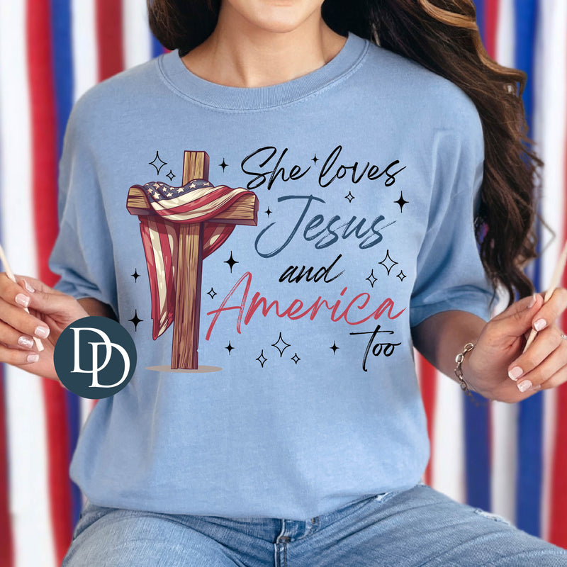 Loves Jesus and America Wooden Cross *DTF Transfer*