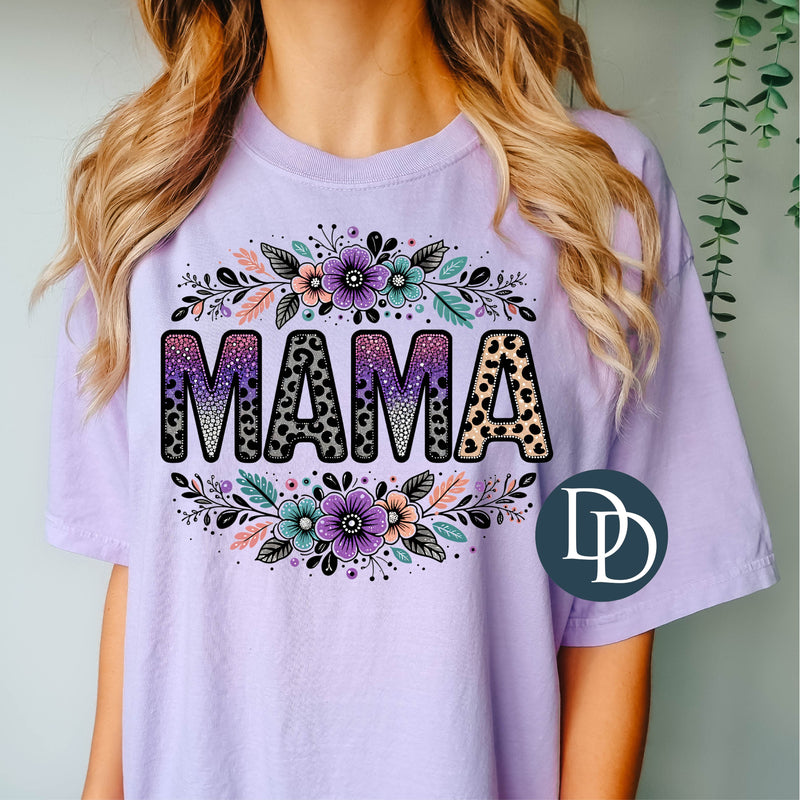 MAMA Black Brown Leopard Florals *DTF Transfer*