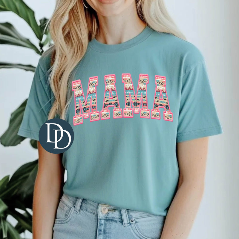 MAMA Pink Faux Embroidery Western Aztec *DTF Transfer*