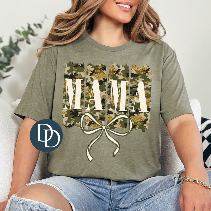Mama Camo Gold Brush Strokes Bow *DTF Transfer*