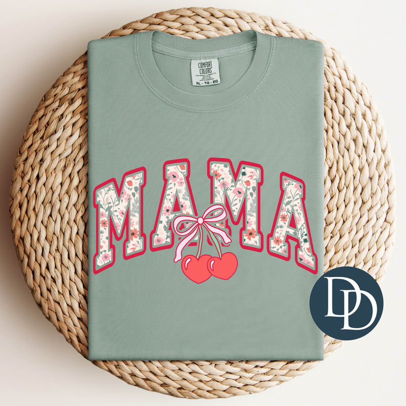 Mama Floral Background Cherry Hearts *DTF Transfer*