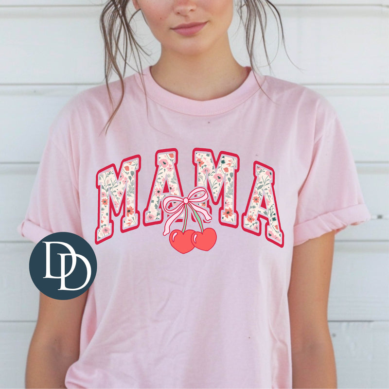 Mama Floral Background Cherry Hearts *DTF Transfer*