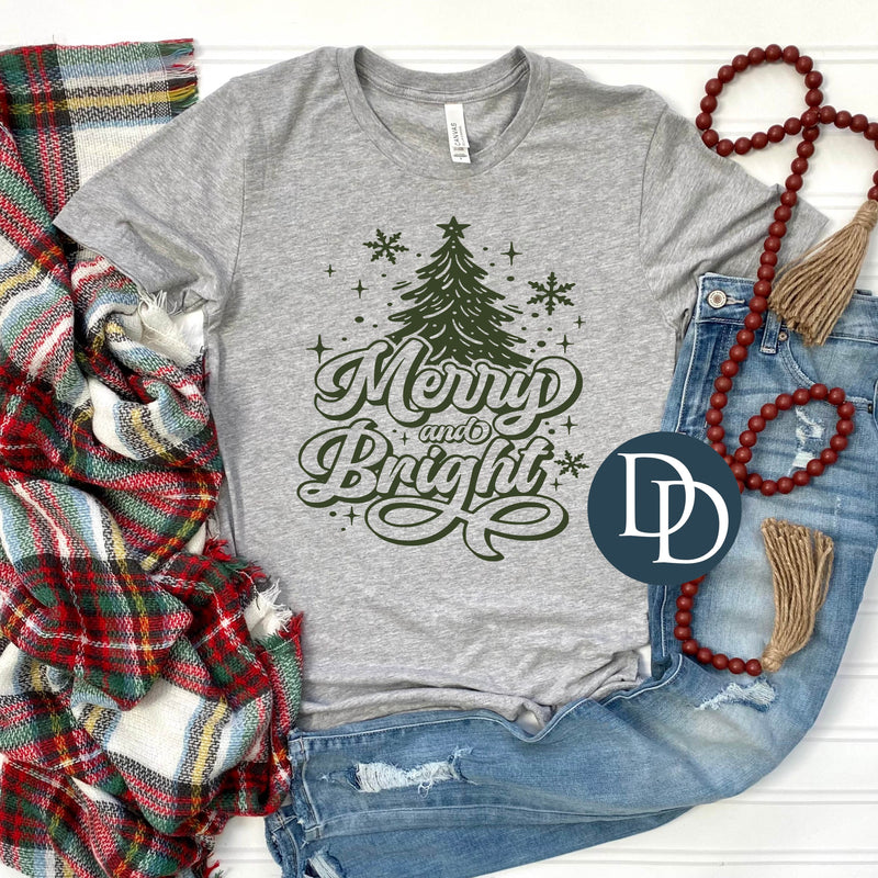 Merry And Bright Tree (Hunter Green Ink) *Screen Print Transfer*