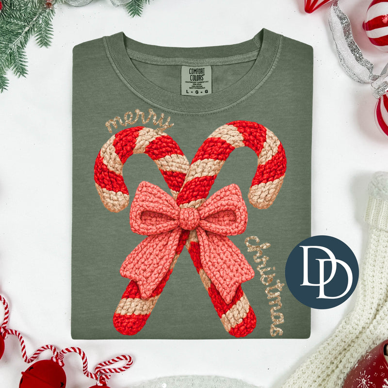 OVERSIZED Merry Christmas Candy Canes Faux Yarn *DTF Transfer*