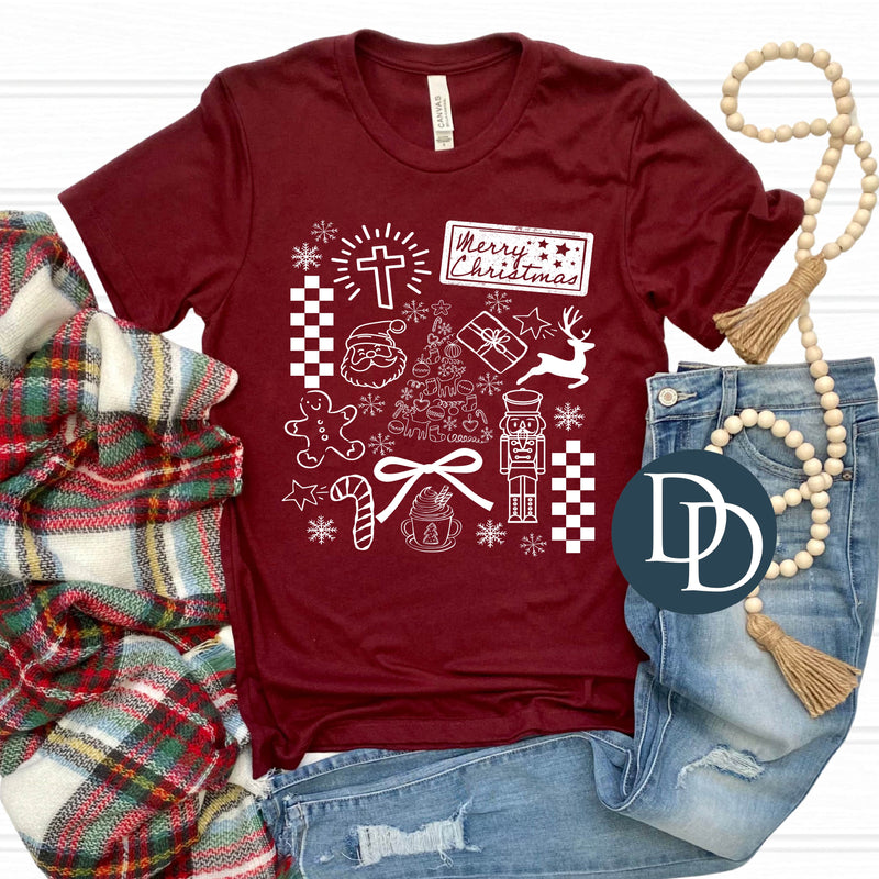 Merry Christmas Collage (White Ink) *Screen Print Transfer*