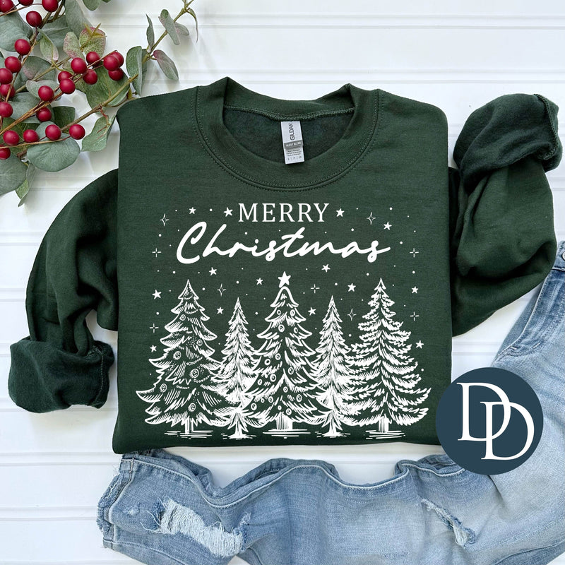 Merry Christmas Starry Trees (White Ink) *Screen Print Transfer*